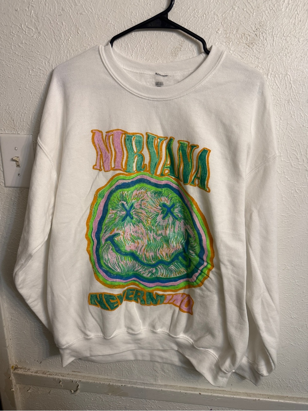 NIRVANA White Crewneck with Multicolor Smiley Graphic